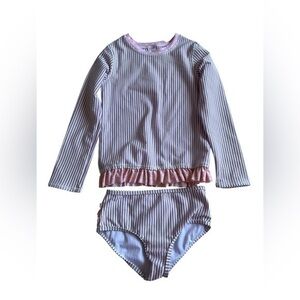 Ruffle Butts Pink and White Rashguard Swim Set